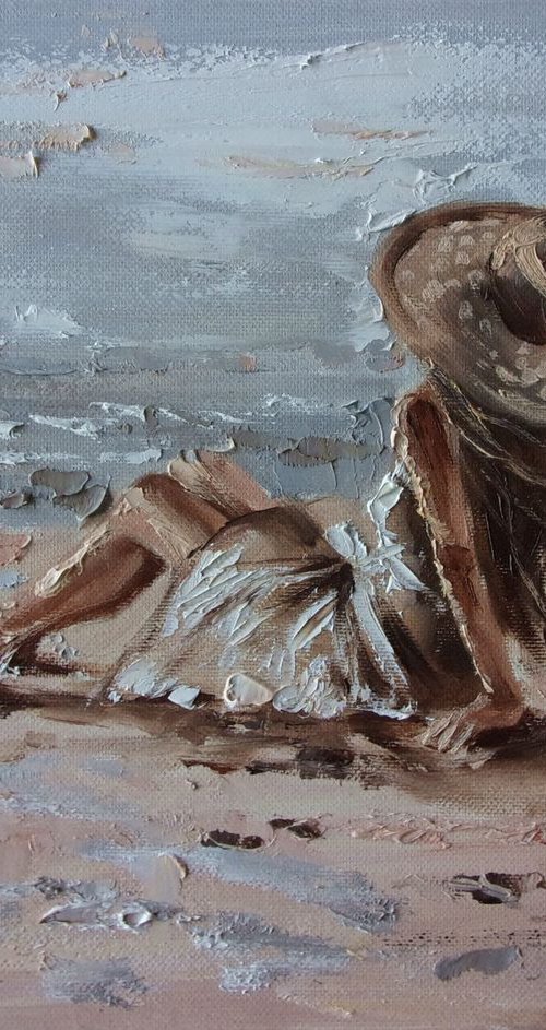" LAZY DAY ... " original painting SEA SUMMER palette knife GIFT by Monika Luniak