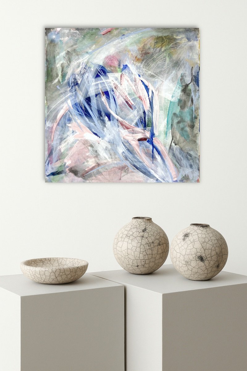 Abstract Acrylic Painting By Jutta Rika Bressem, 16 X 16", Deconstructive Flowers 18, Original Artwork