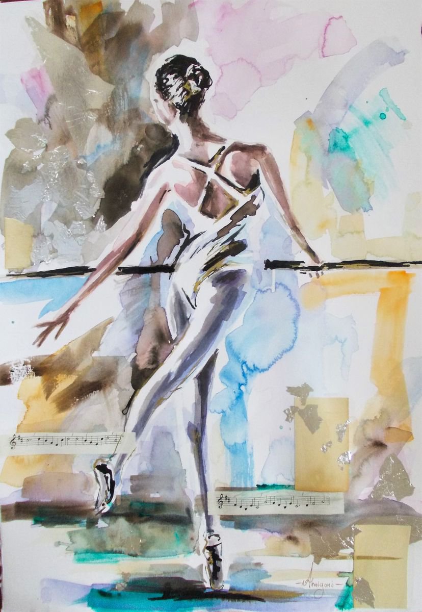 Emphasis III- Ballerina Watercolor Painting by Antigoni Tziora