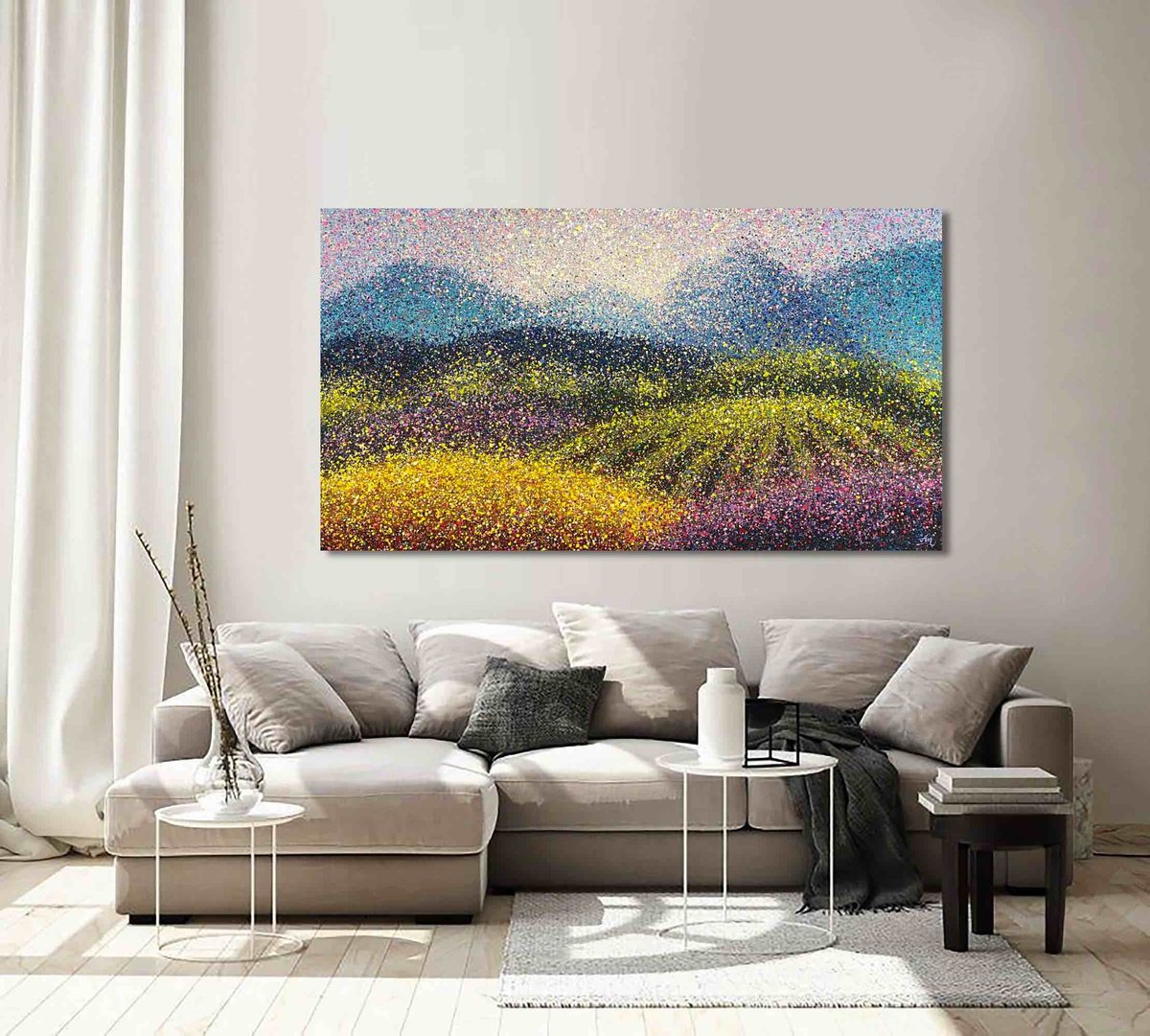 Impressionistic Landscape Acrylic Painting By Nadiia Antoniuk, 79 X 45", Perfect Summer Day, Original Artwork