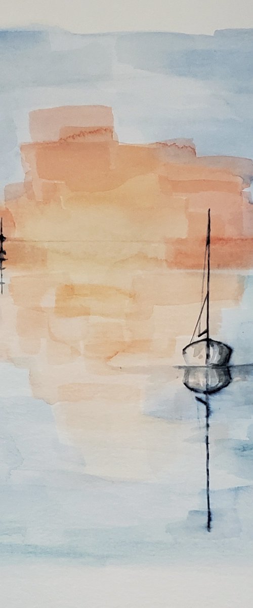 Sail at Sunset II - Seascape - Sailing - Ocean - Sailboat by Katrina Case