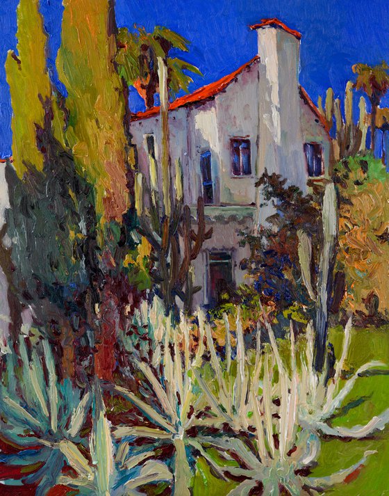 Landscape with Agaves and HIspanic House in Los Angeles