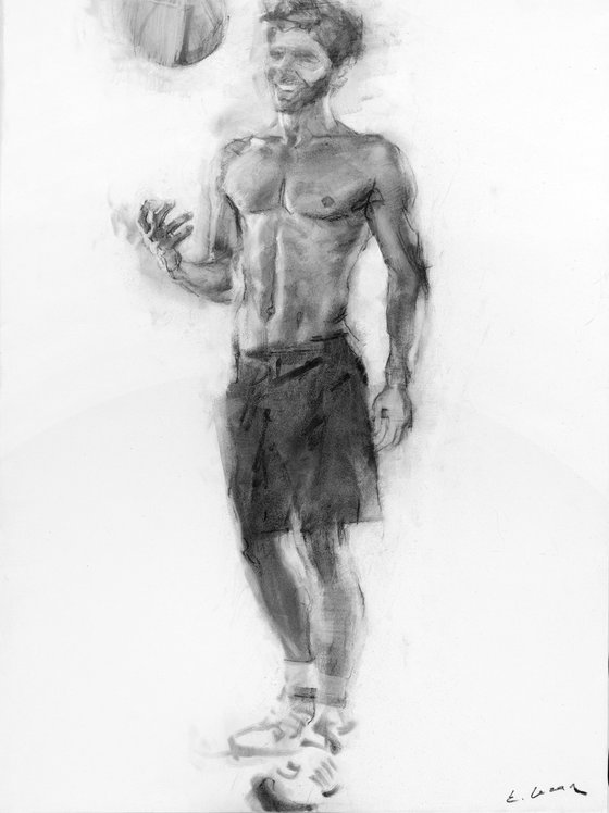Charcoal drawing on paper "A guy with a ball"