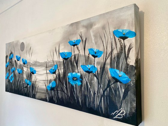 Blue Poppies on a Panoramic Canvas