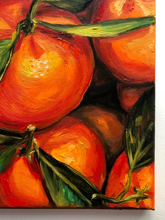 ITALIAN CITRUS, Vertical Still Life Oranges Painting