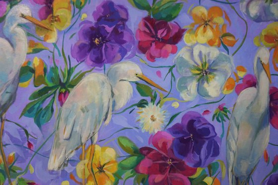 Herons Among Flowers