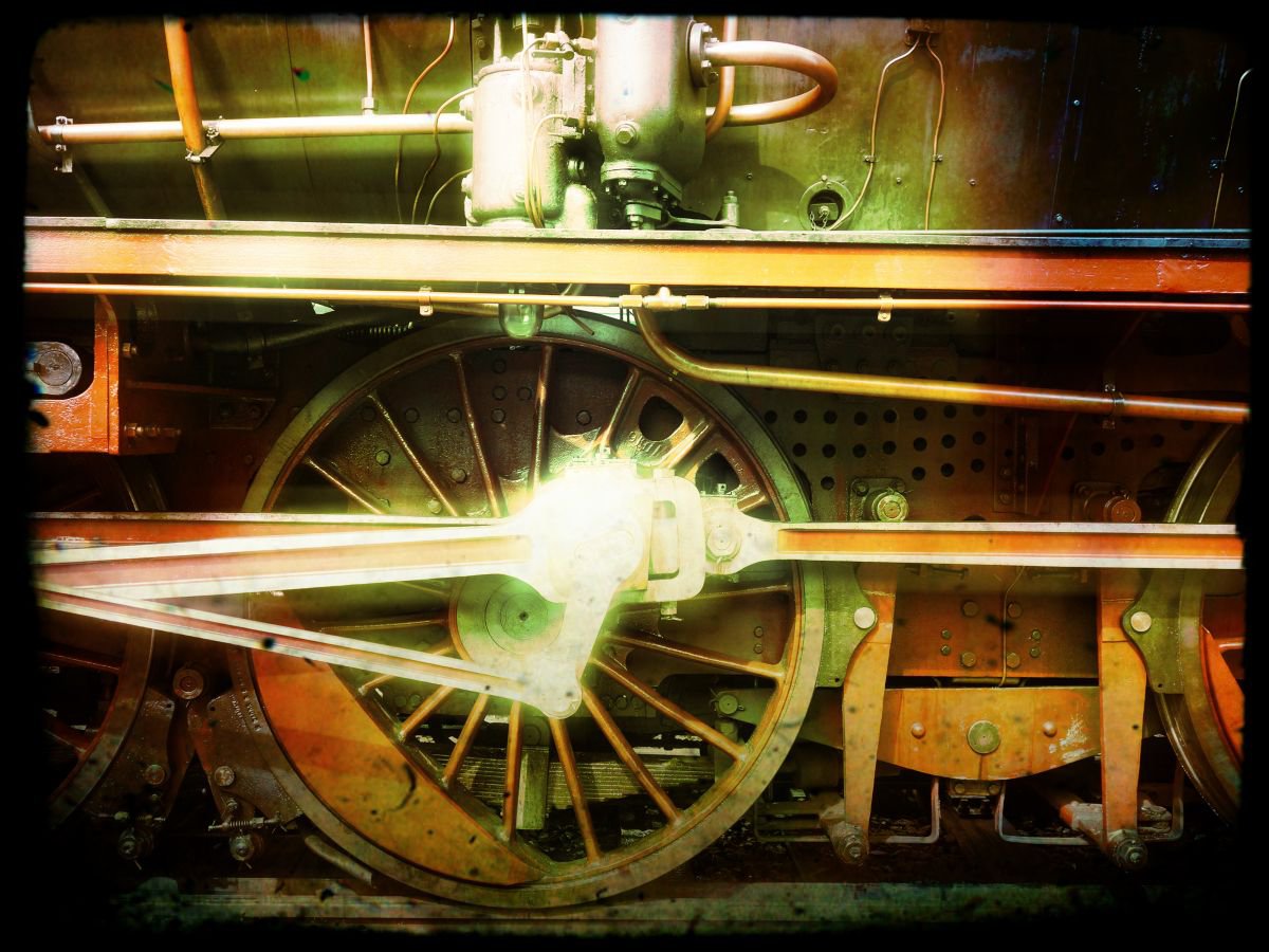 Old steam trains in the depot - print on canvas 60x80x4cm - 08385m1 by Kuebler