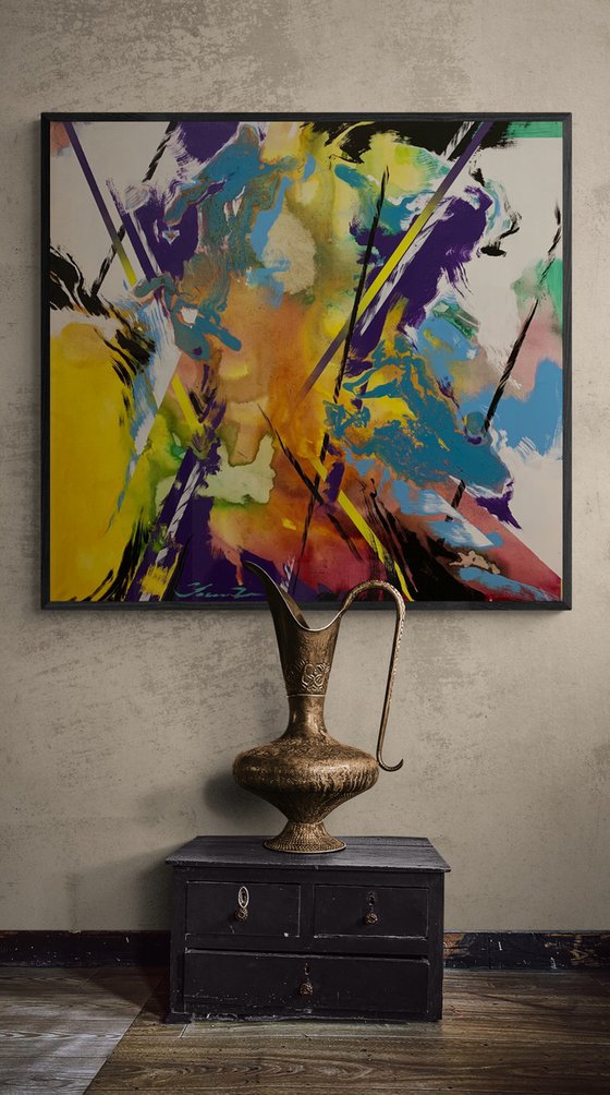 Abstract painting - "Purple Reflection" - Abstraction - Geometric - Space abstract - Big painting - Bright abstract