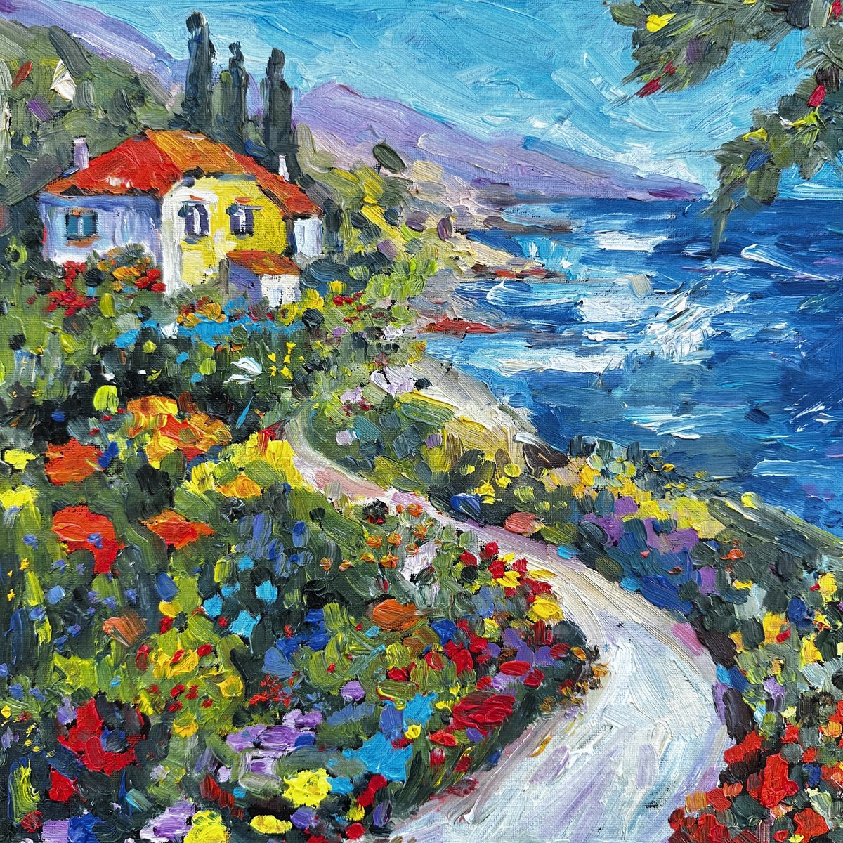 Impressionistic Cityscapes Oil Painting By Irina Anis, 12 X 12, The Beach House, Original Artwork