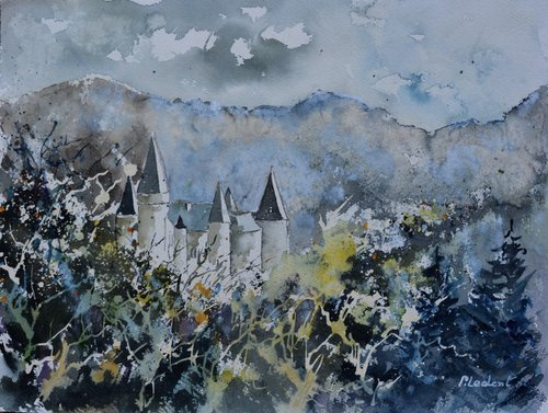 Medieval castle - watercolor by Pol Henry Ledent