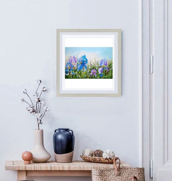 Iris Painting Floral Original Art Meadow Artwork Flower Wall Art