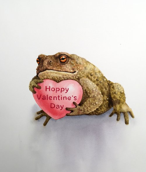 Hoppy Valentine’s Day -  toad with heart by Olga Beliaeva Watercolour
