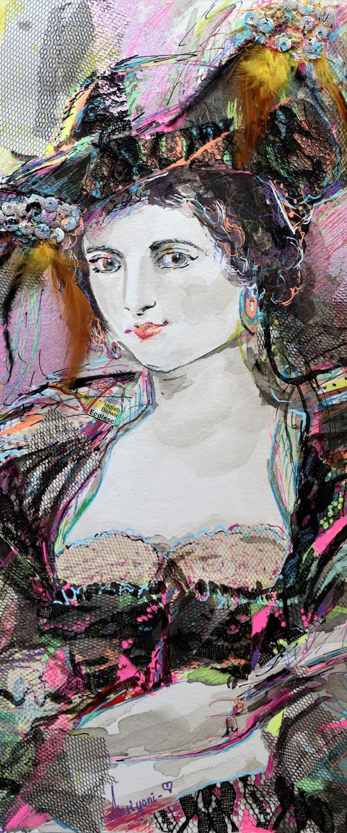 Helene Fourment - Portrait mixed media drawing on paper by Antigoni Tziora