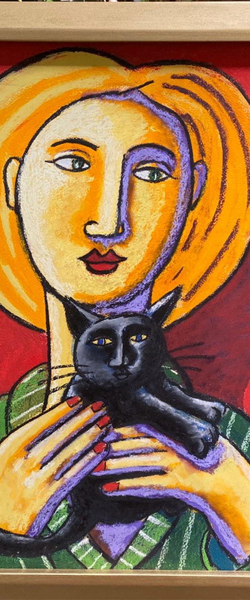 woman with black cat by Jacques Tange