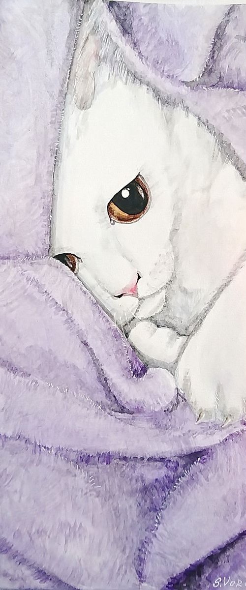 White kitty. Watercolor. by Svetlana Vorobyeva