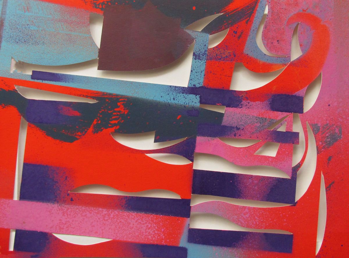 Abstract Collage By Alfred Ng, 12 X 9, Abstract Paper Cut #1, Original Artwork