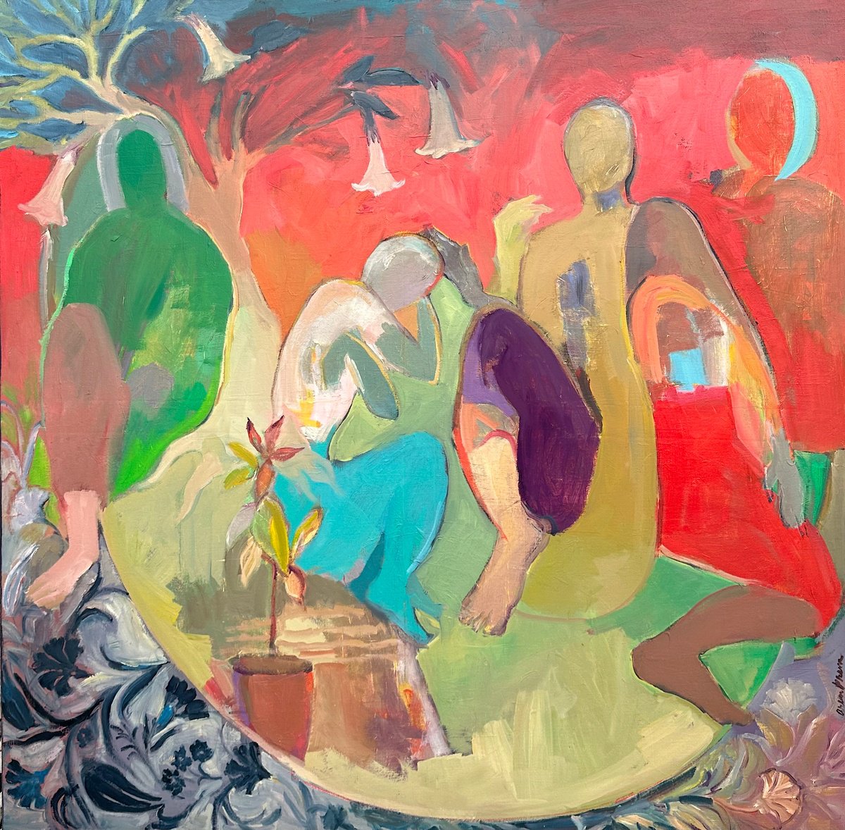 Organic Abstract Oil Painting By Arun Prem, 36 X 36, Peace On Earth, Original Artwork