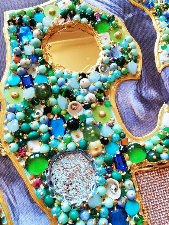 Pearl silver horse. Sun in the forest