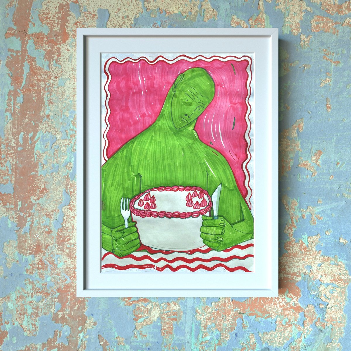 Surrealistic Portrait Drawing By Liubov Ro, 16 X 20", Sour Mood, Original Artwork