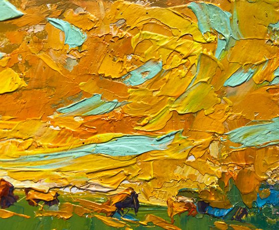 Yellow sunset in the field