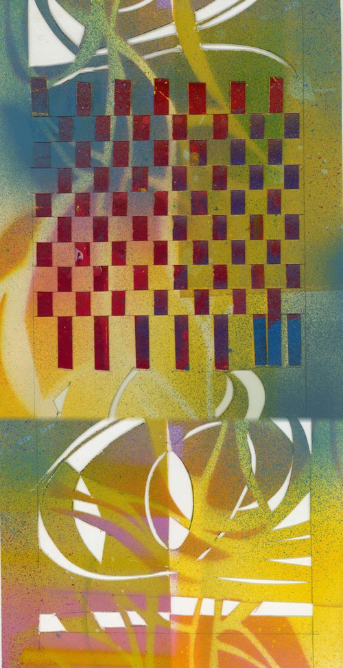 movement in yellow abstract papercut by Alfred  Ng