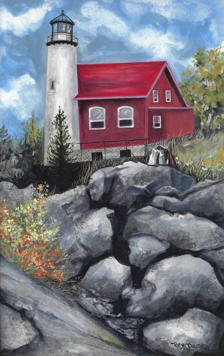 Landscape Watercolour By Ben De Soto, 12 X 18, Lighthouse, Original Artwork