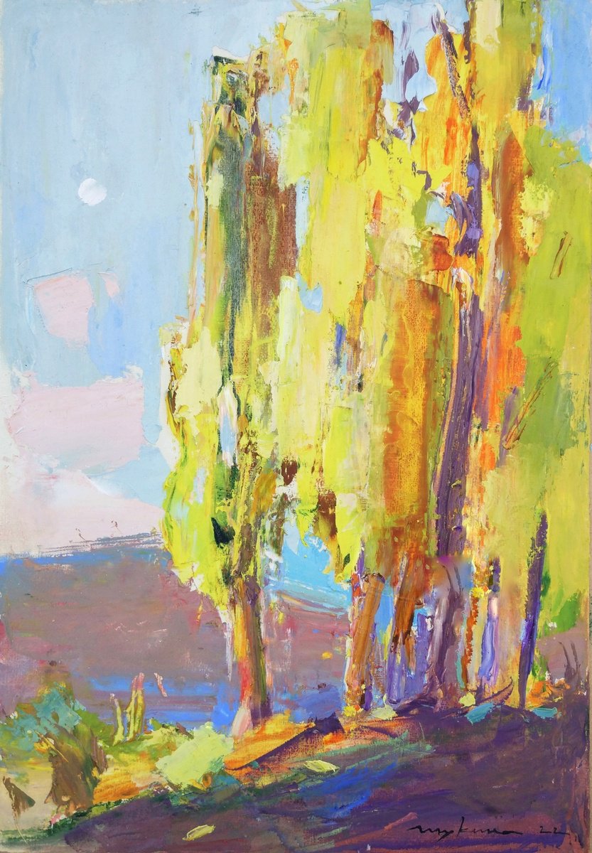Southern Evenings | Gentle sunset in the mountains | Original oil painting by Helen Shukina