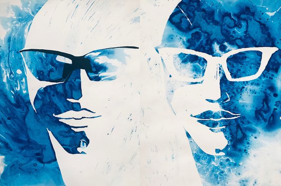 Blue fluid abstract portraits (set of 2 artworks)
