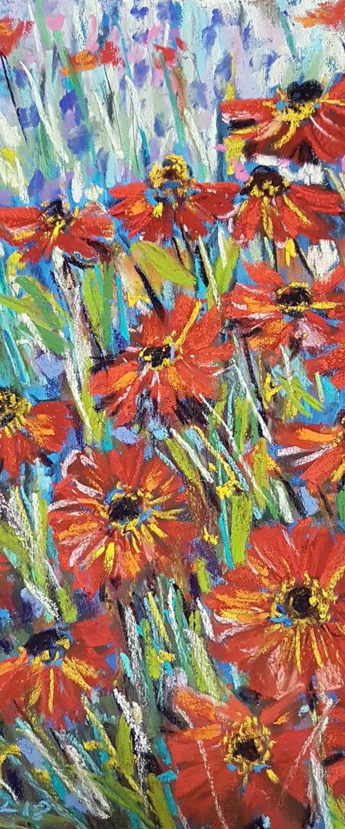 Red Zinnias FREE SHIPPING! by Silvia Flores Vitiello