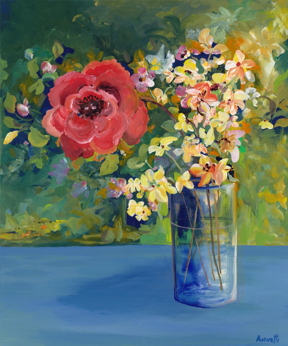 Impressionistic Botanical Acrylic Painting By Annette Wolters, 20 X 24, French Poppy, Original Artwork