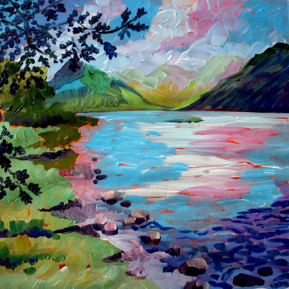 Impressionistic Landscape Acrylic Painting By Julia Rigby, 16 X 16", Wastwater Screes, Original Artwork