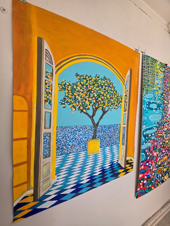 Mediterranean Seascape With Lemon Tree