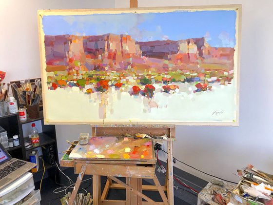 Desert at the Noon, Landscape oil painting, One of a kind, Signed, Handmade artwork