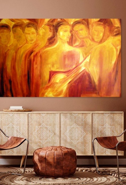 Ensemble of Harmony, Large Painting, Painting with Guitar by Deepa Kern