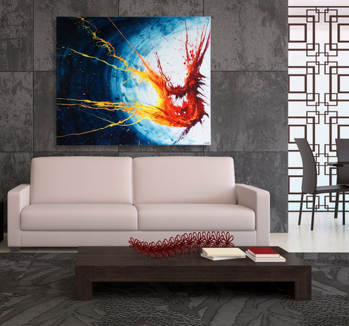 Abstract Acrylic Painting By Ansgar Dressler, 47 X 39, Night Igniter Iii, Original Artwork