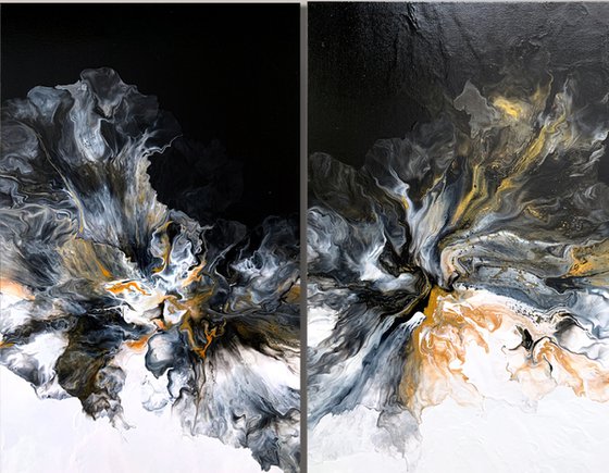 Golden Eclecticism / abstract Fluid Art /  2 set