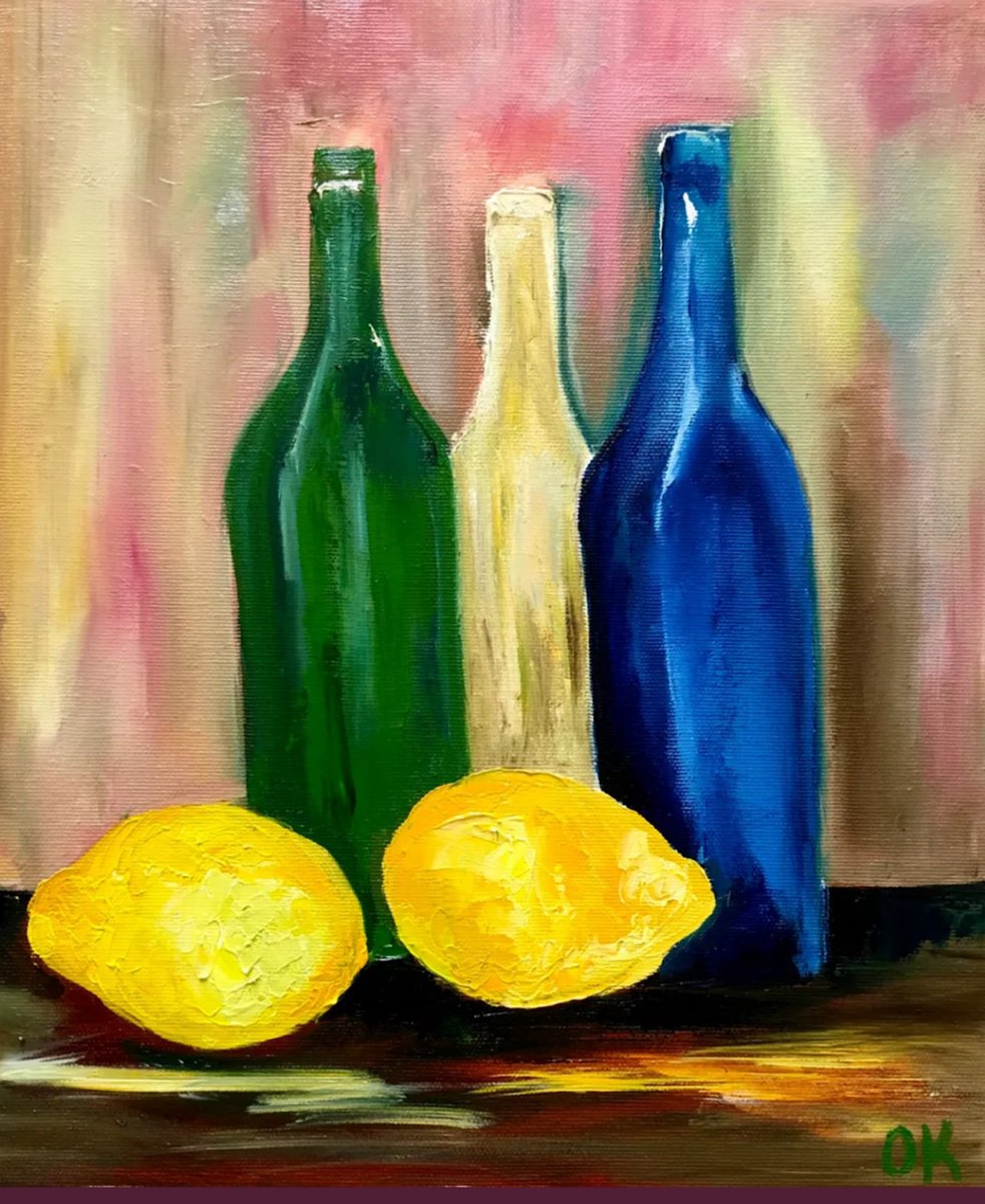 Bottles And Lemons By Olga Koval, 12 X 14, Artwork For Sale On Artfinder