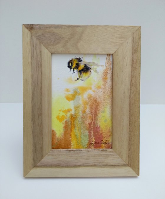 Bumble Bee painting, Original Watercolour Painting, Ready to hang