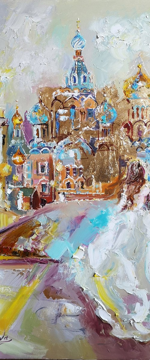 Original Ballet Art, Original handmade woman, Gold Leaf by Annet Loginova