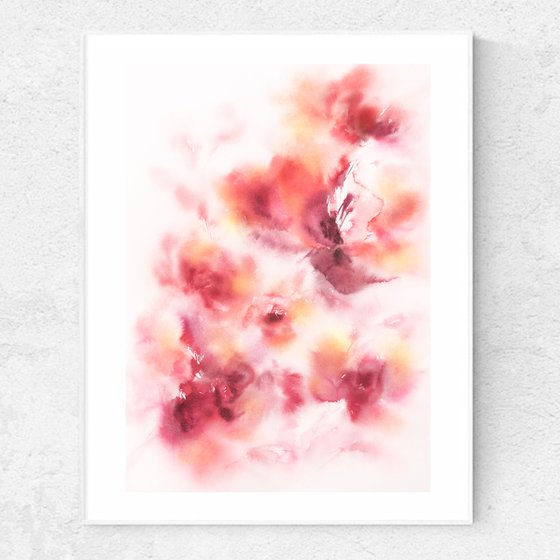 Red flowers watercolor painting "AUTUMN ROSES"