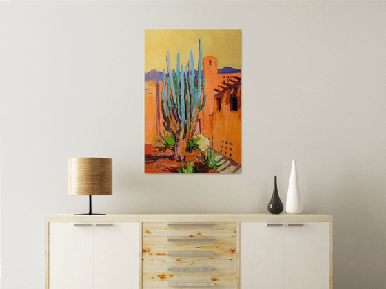 Southwestern Landscape, Cactus and hispanic Houses