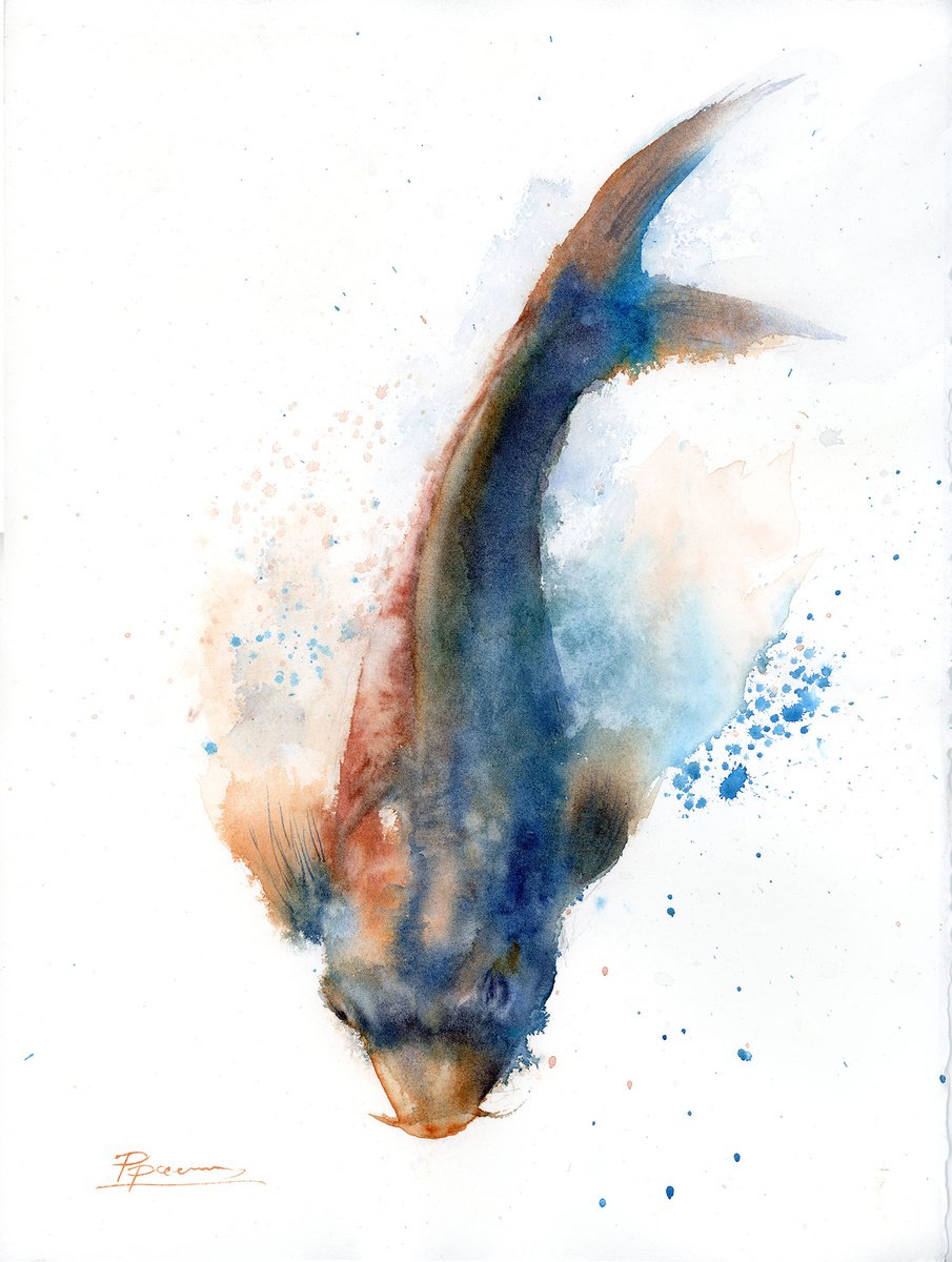Impressionistic Animal Watercolour By Olga Tchefranov (Shefranov), 11 X 15", Koi Fish, Original Artwork
