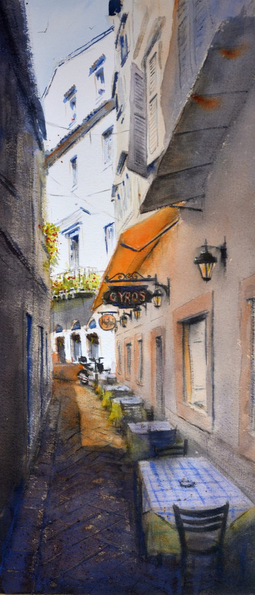 Gyros bar Corfu Greece 23x54cm 2020 by Nenad Kojić watercolorist