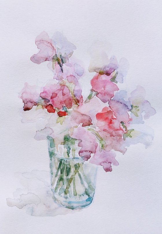 Sweet pea. Original watercolour painting 2021.