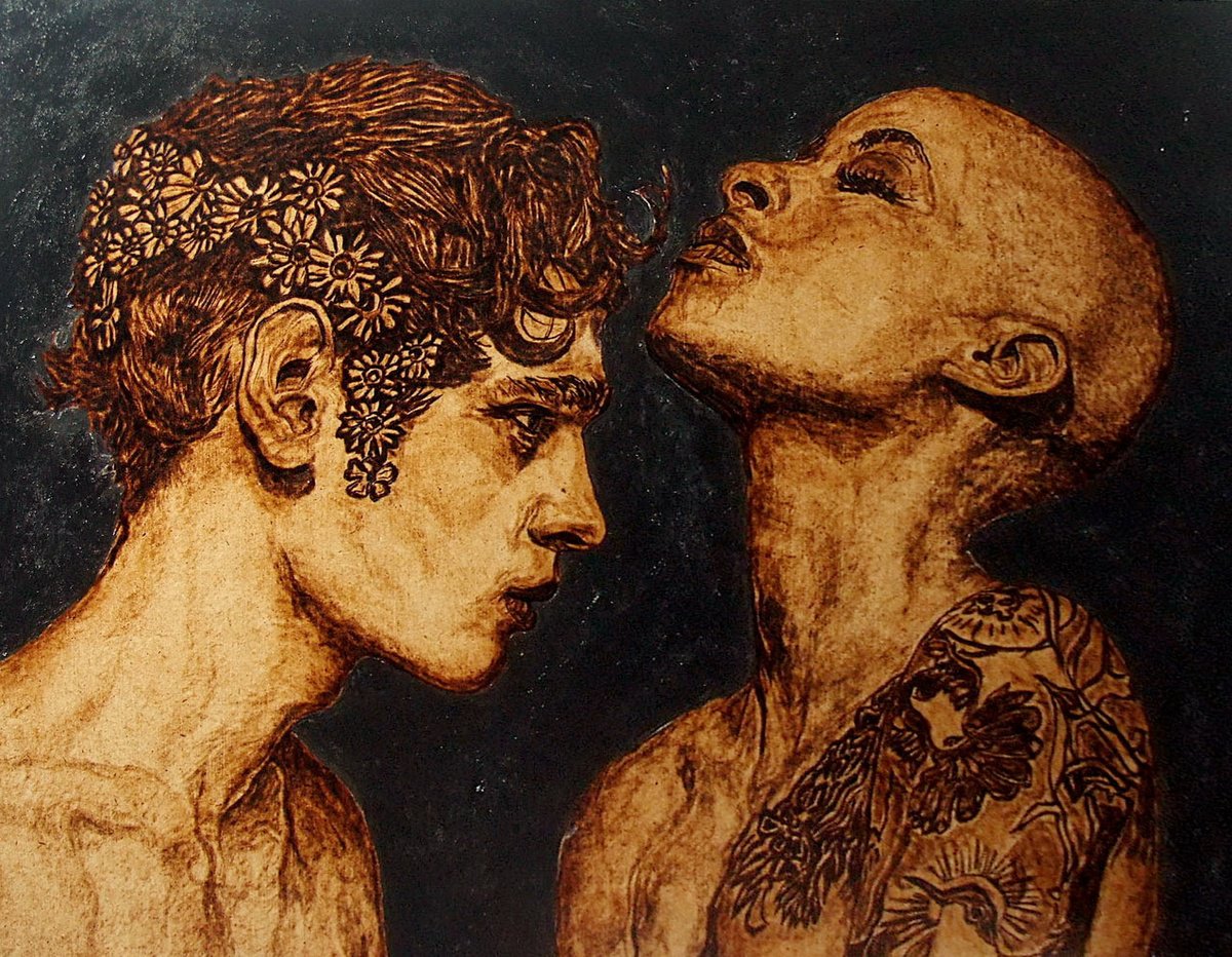 Expressive Portrait Painting By Milis Pyrography, 18 X 14", Fascination, Original Artwork