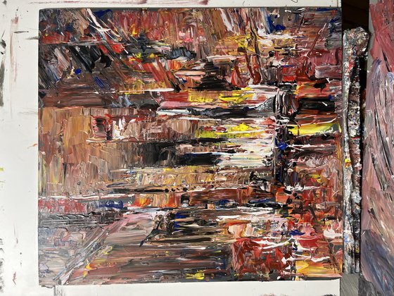 CITY LIGHTS 3, abstract impressionist painting 55x65cm