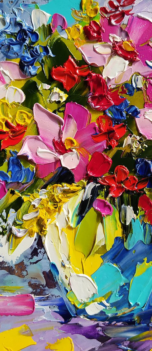 This bouquet is for you - small painting, flowers oil painting, oil painting, flowers, postcard, bouquet, gift idea, gift by Anastasia Kozorez