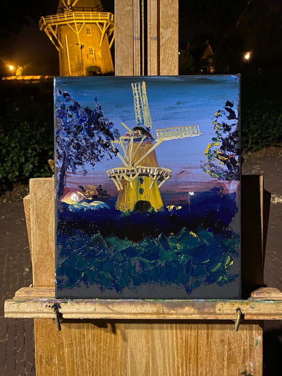 Windmill at night. Plein Air