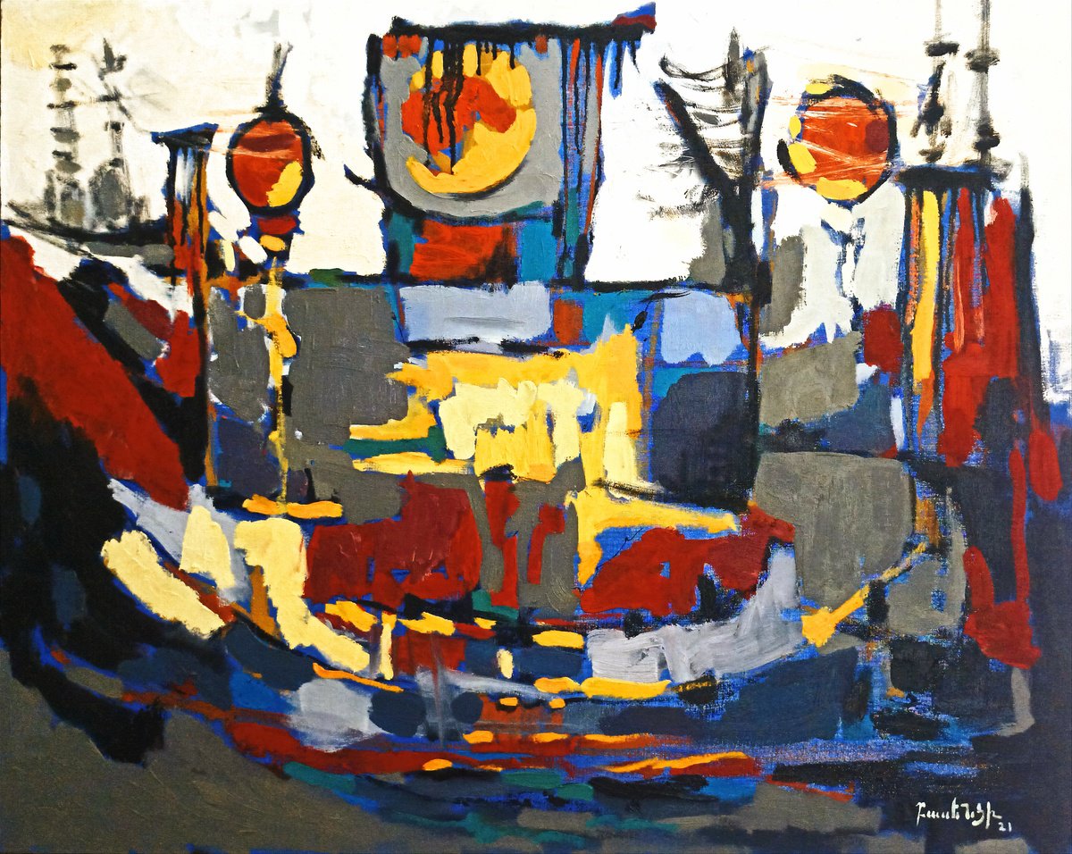 Abstract Oil Painting By Artyom Basenci, 39 X 31, Fragments Of The Sun, Original Artwork