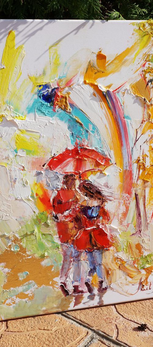 Original lovers art - Orange Impasto Art, Oil Original Art by Annet Loginova